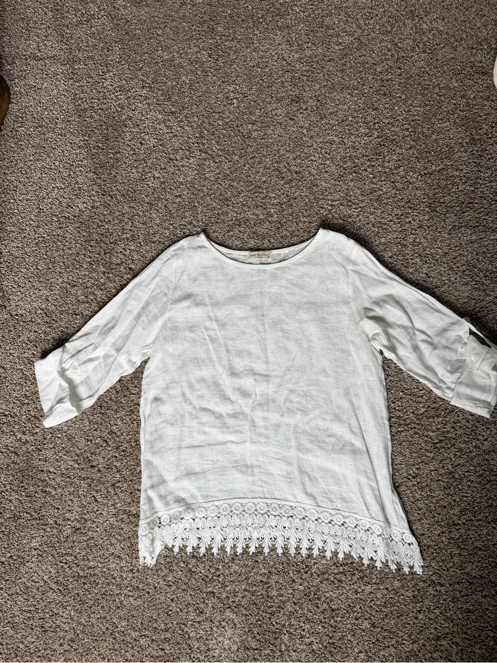 Women's White Crochet Hem Linen Top